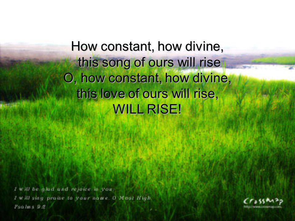 How constant, how divine, this song of ours will rise O, how constant, how divine, this love of ours will rise, WILL RISE!