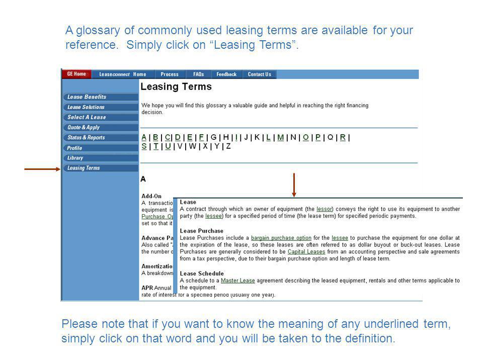 A glossary of commonly used leasing terms are available for your reference.