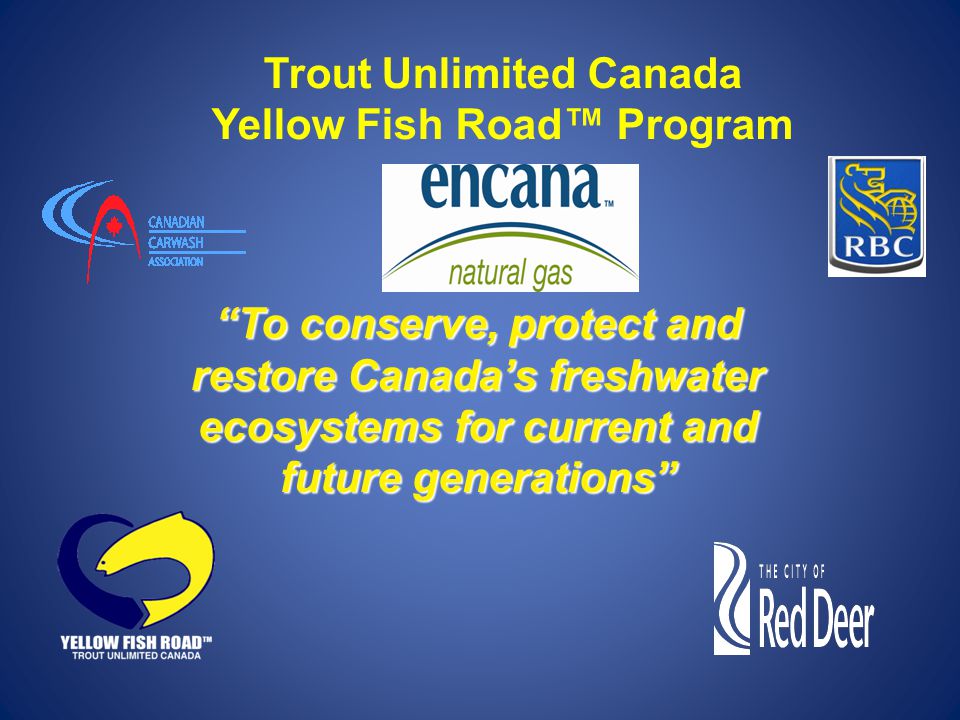 Trout Unlimited Canada Yellow Fish Road™ Program To conserve, protect and restore Canada’s freshwater ecosystems for current and future generations