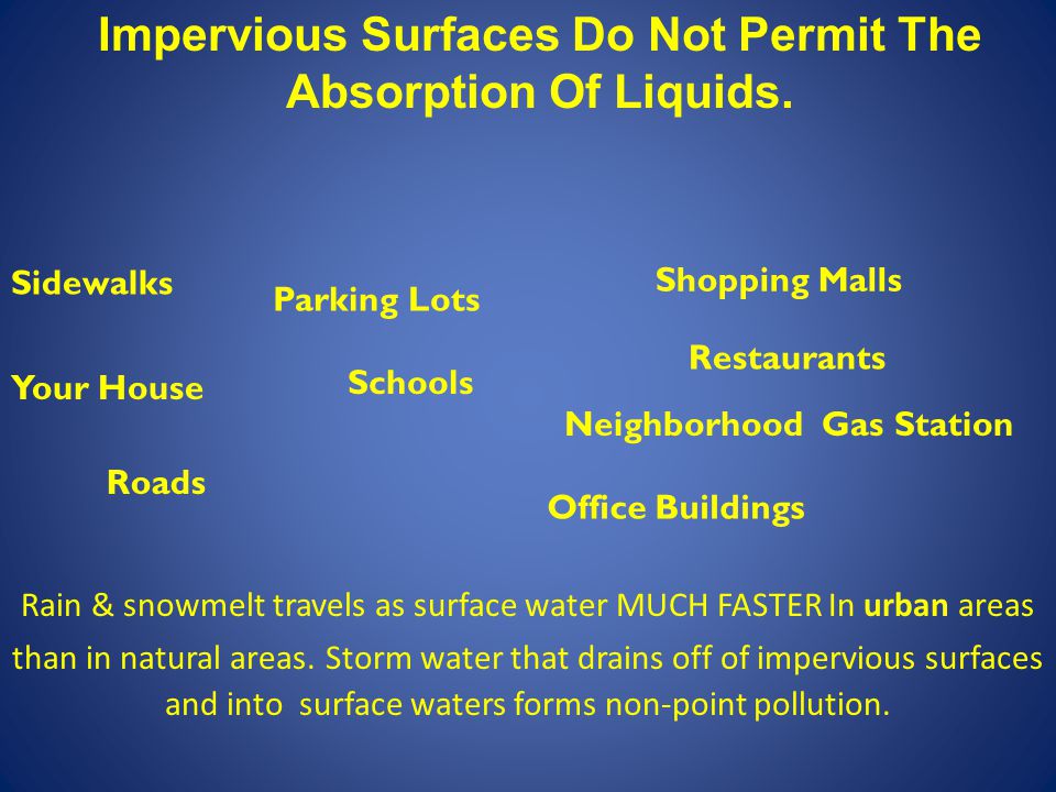 Impervious Surfaces Do Not Permit The Absorption Of Liquids.