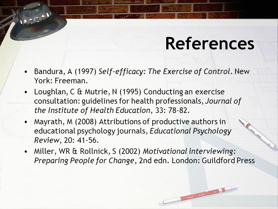 References Bandura, A (1997) Self-efficacy: The Exercise of Control.