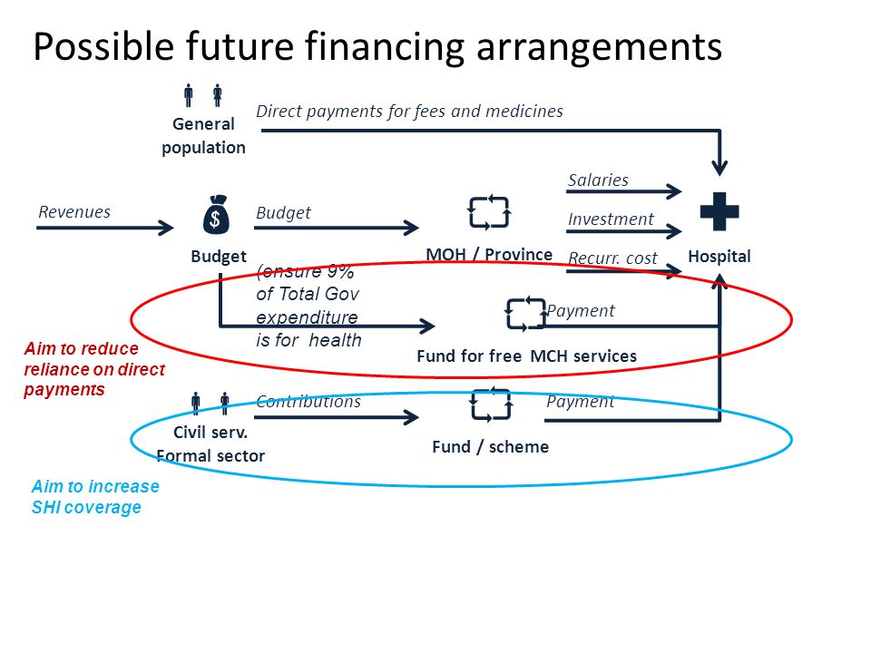 Possible future financing arrangements  Budget Revenues  Hospital Salaries Investment Recurr.