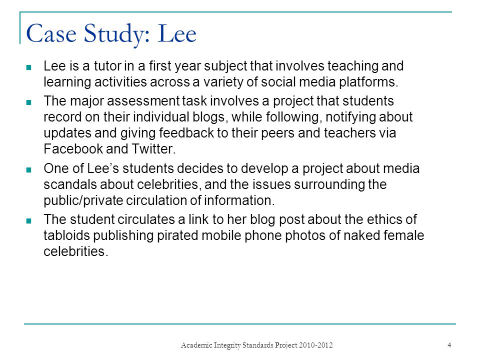 Case Study: Lee Lee is a tutor in a first year subject that involves teaching and learning activities across a variety of social media platforms.