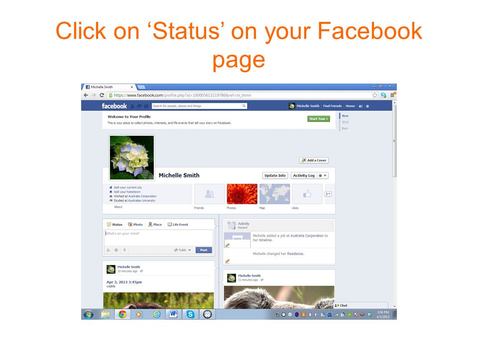 Click on ‘Status’ on your Facebook page
