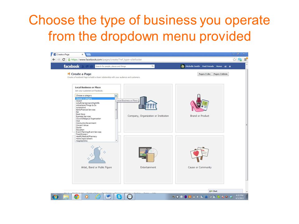 Choose the type of business you operate from the dropdown menu provided