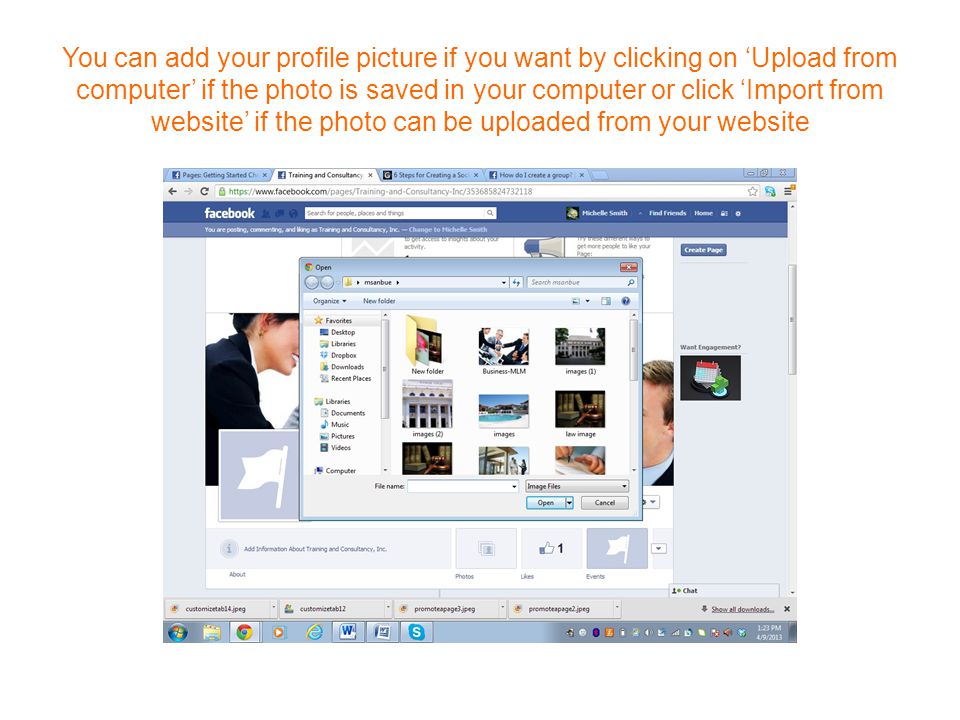 You can add your profile picture if you want by clicking on ‘Upload from computer’ if the photo is saved in your computer or click ‘Import from website’ if the photo can be uploaded from your website