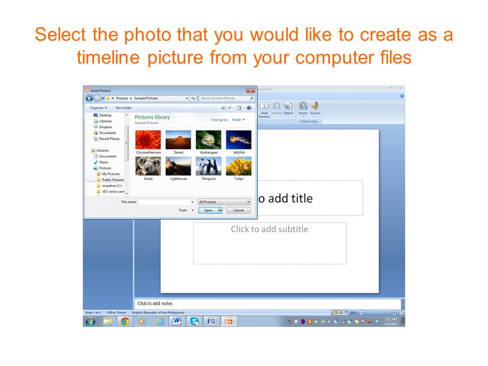 Select the photo that you would like to create as a timeline picture from your computer files