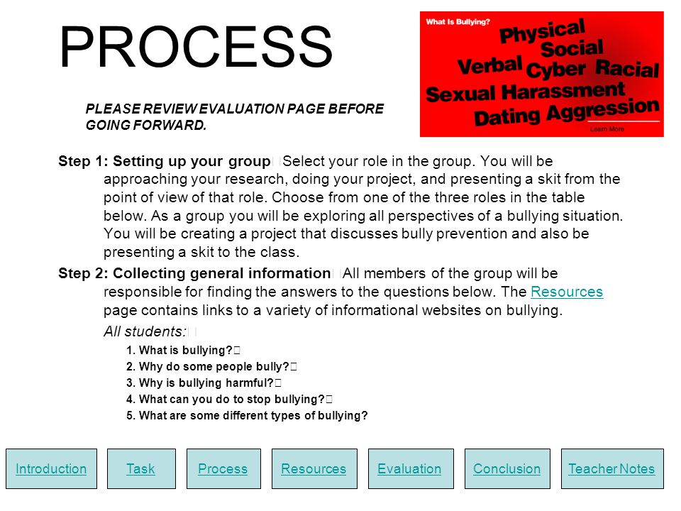 PROCESS Step 1: Setting up your group Select your role in the group.