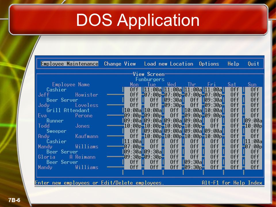 7B-6 DOS Application