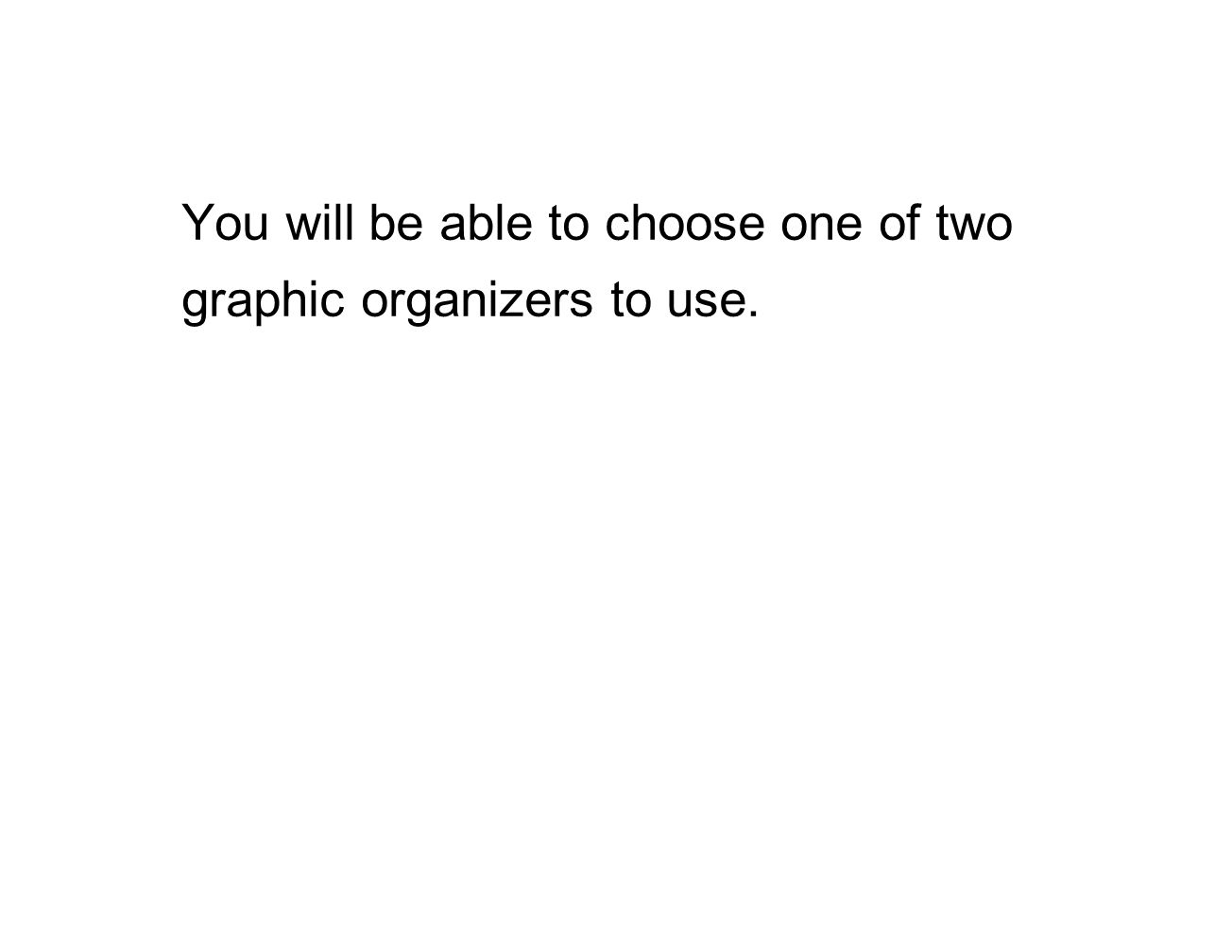 You will be able to choose one of two graphic organizers to use.