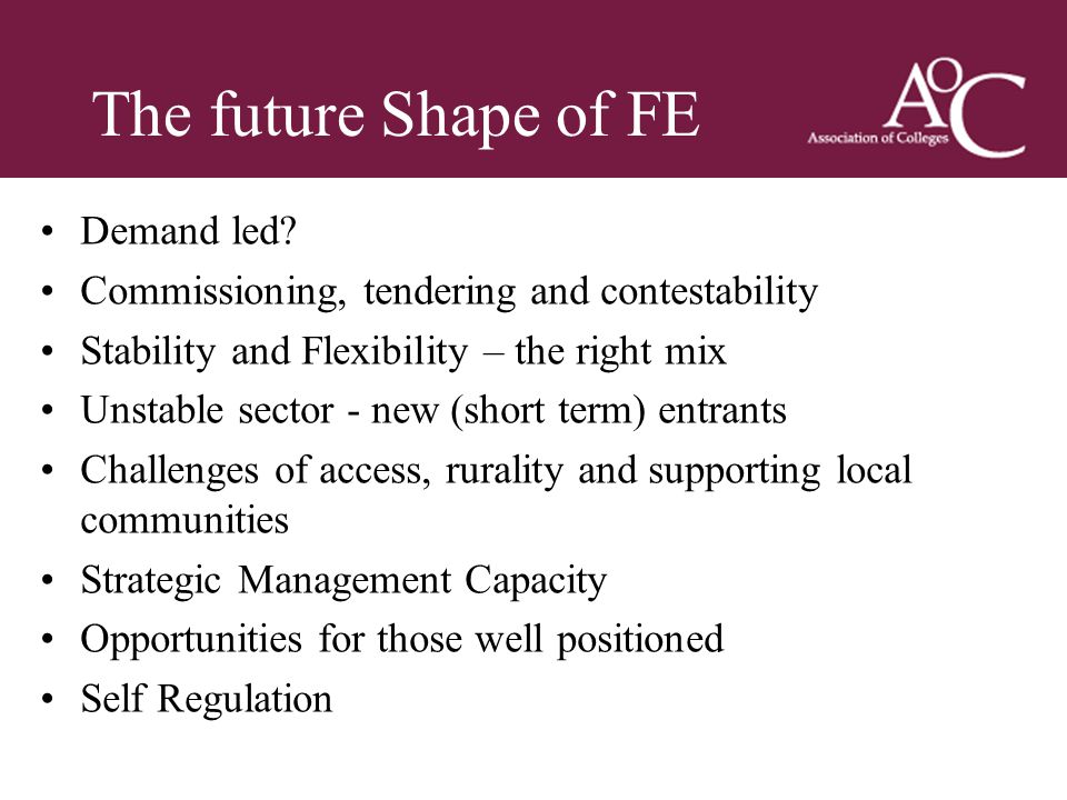 Title of the slide Second line of the slide The future Shape of FE Demand led.