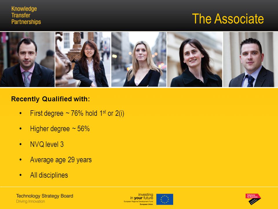 The Associate Recently Qualified with: First degree ~ 76% hold 1 st or 2(i) Higher degree ~ 56% NVQ level 3 Average age 29 years All disciplines