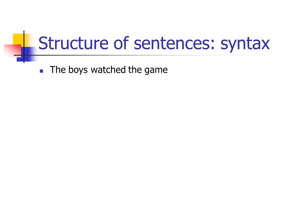 Structure of sentences: syntax The boys watched the game