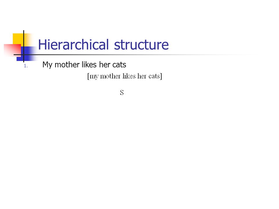 Hierarchical structure 1. My mother likes her cats