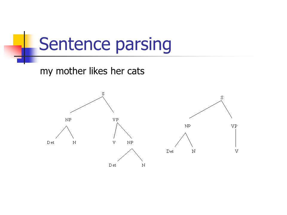 Sentence parsing my mother likes her cats