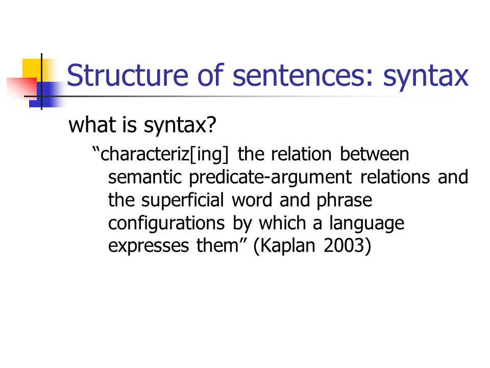Structure of sentences: syntax what is syntax.