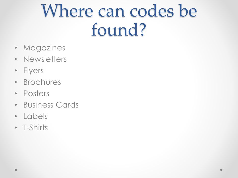 Where can codes be found.