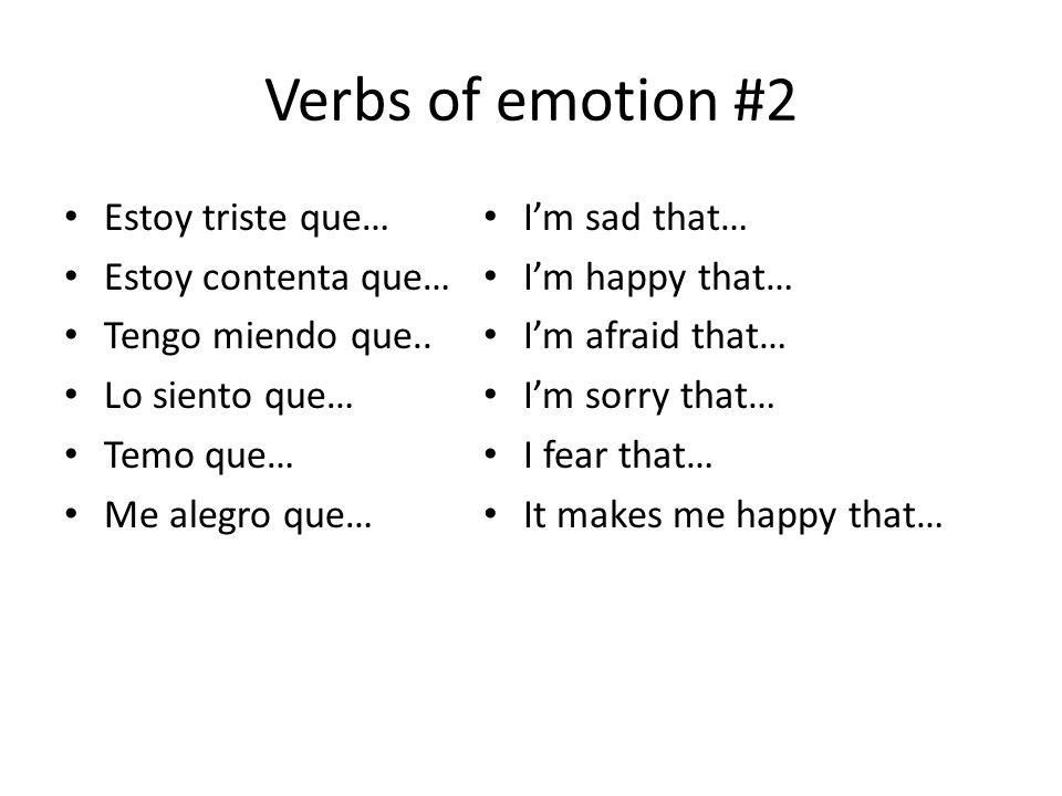 Verbs of emotion #2 Estoy triste que… Estoy contenta que… Tengo miendo que..