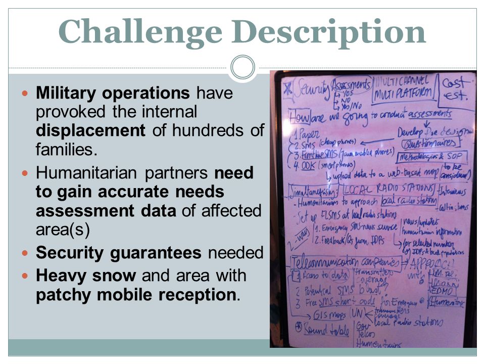 Challenge Description Military operations have provoked the internal displacement of hundreds of families.