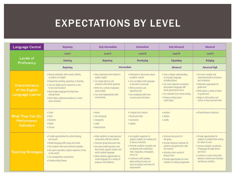 EXPECTATIONS BY LEVEL