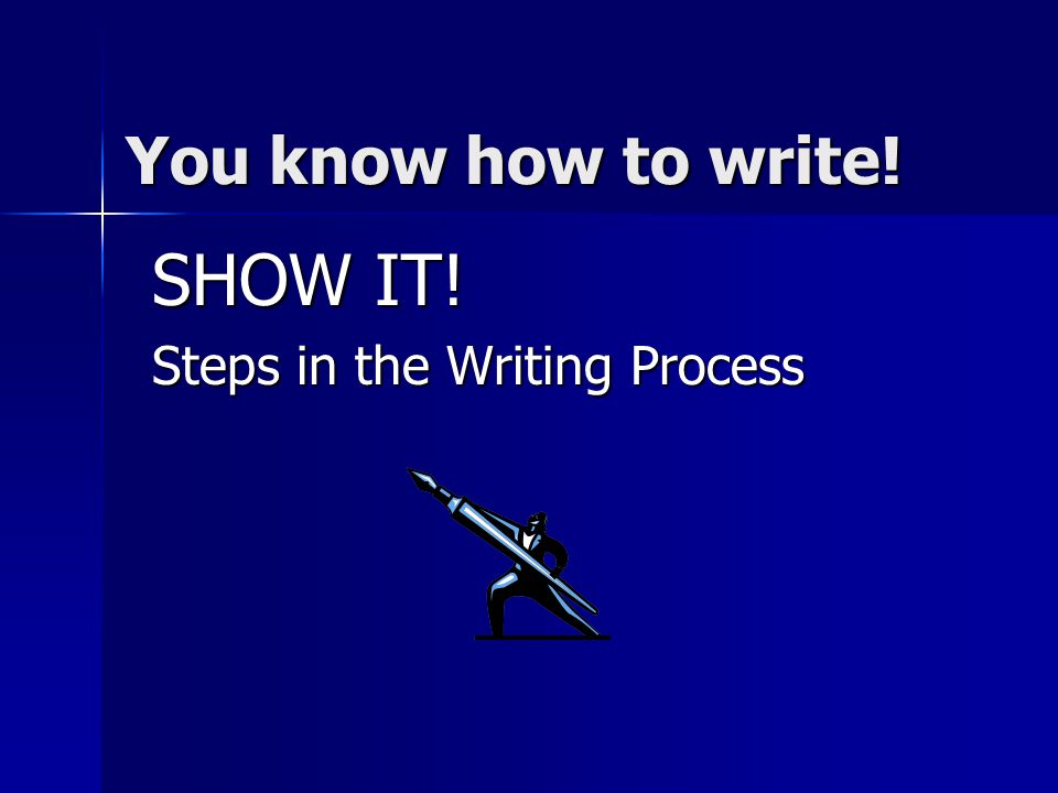 You know how to write! SHOW IT! Steps in the Writing Process
