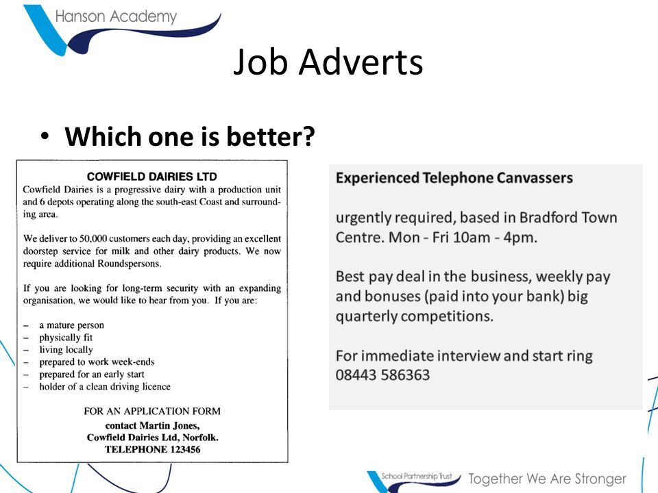 Job Adverts Which one is better