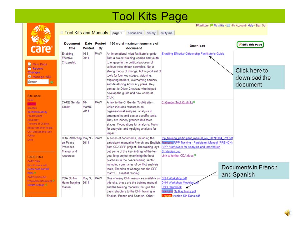 Click here to download the document Tool Kits Page Documents in French and Spanish