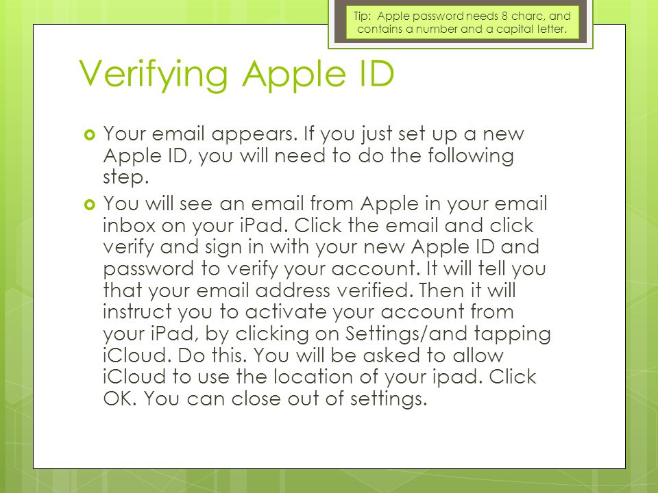 Verifying Apple ID  Your  appears.