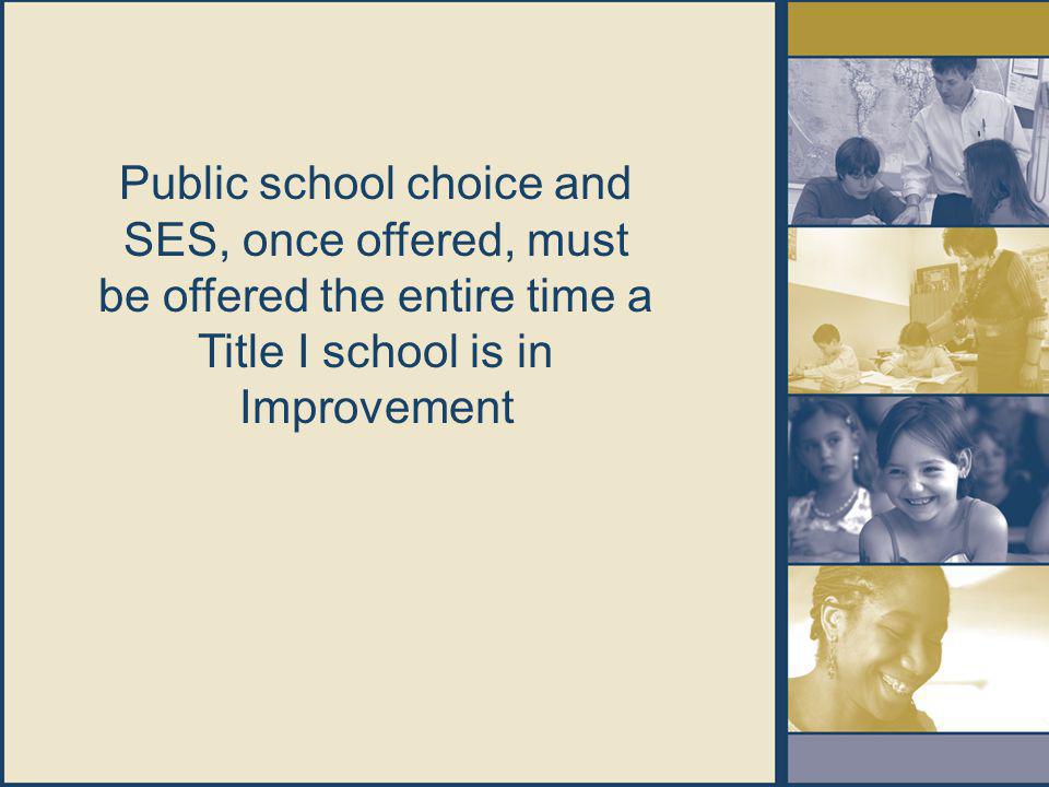 Public school choice and SES, once offered, must be offered the entire time a Title I school is in Improvement