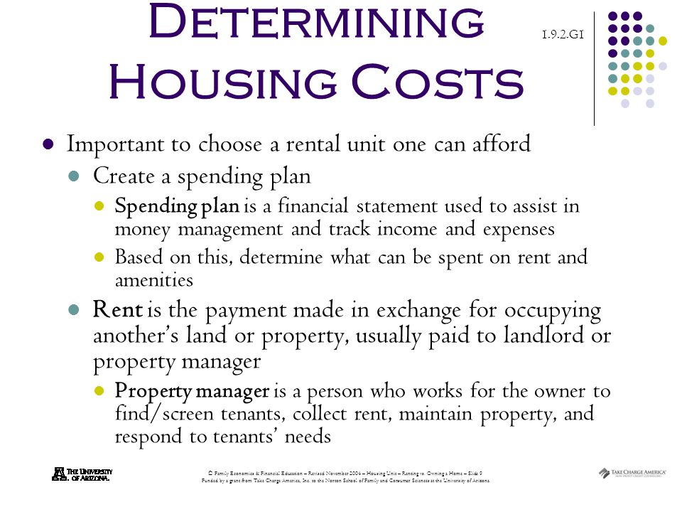 1.9.2.G1 © Family Economics & Financial Education – Revised November 2004 – Housing Unit – Renting vs.