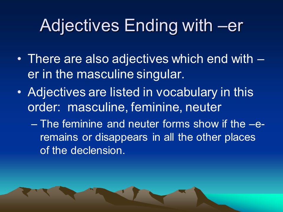 Adjectives Ending with –er There are also adjectives which end with – er in the masculine singular.