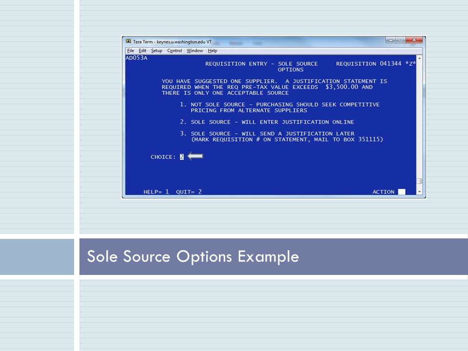 Sole Source Options Example