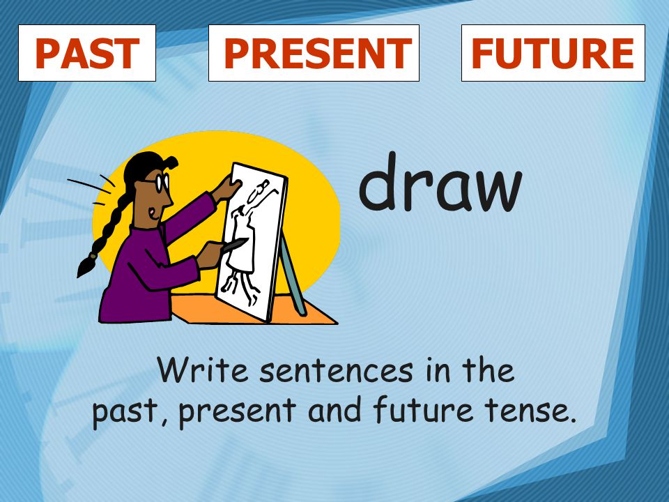 PASTFUTUREPRESENT draw Write sentences in the past, present and future tense.