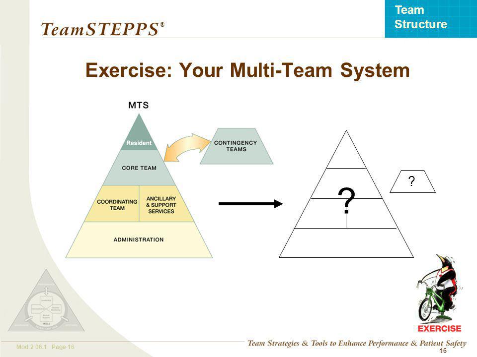 T EAM STEPPS 05.2 Mod Page 16 Team Structure ® 16 Exercise: Your Multi-Team System