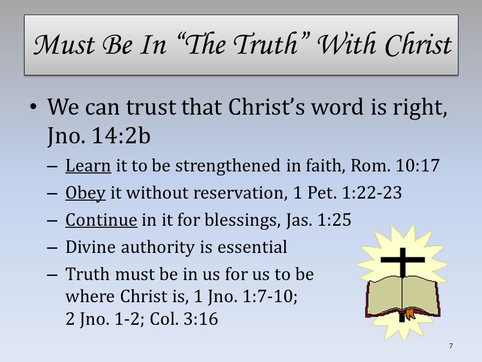 Must Be In The Truth With Christ We can trust that Christ’s word is right, Jno.