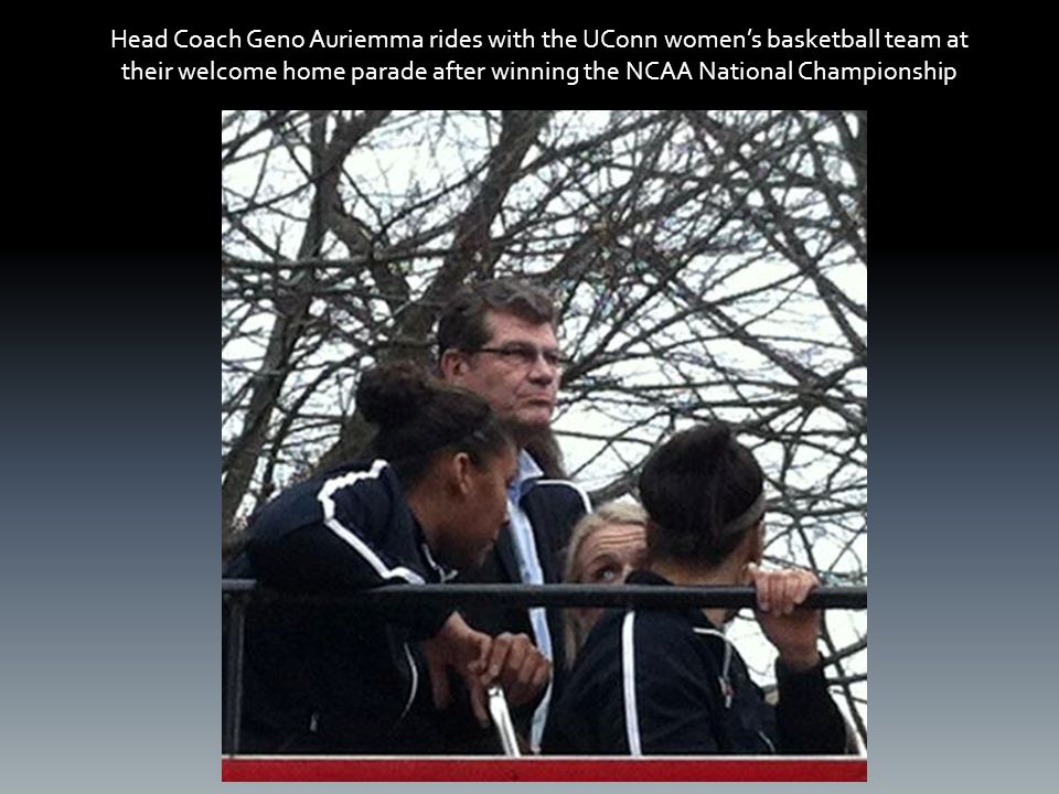 Head Coach Geno Auriemma rides with the UConn women’s basketball team at their welcome home parade after winning the NCAA National Championship