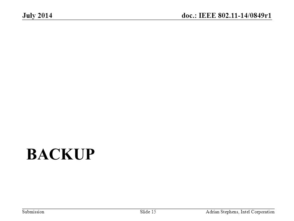 doc.: IEEE /0849r1 Submission BACKUP July 2014 Adrian Stephens, Intel CorporationSlide 15
