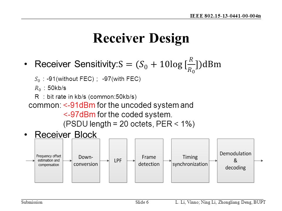 IEEE n Submission Receiver Design L.