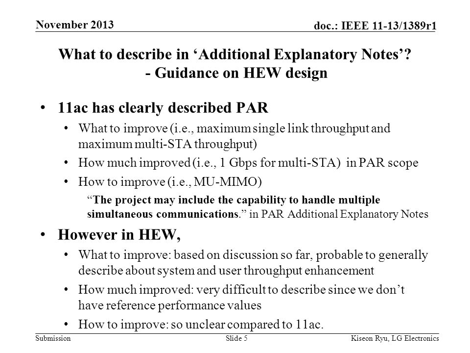 Submission doc.: IEEE 11-13/1389r1 What to describe in ‘Additional Explanatory Notes’.