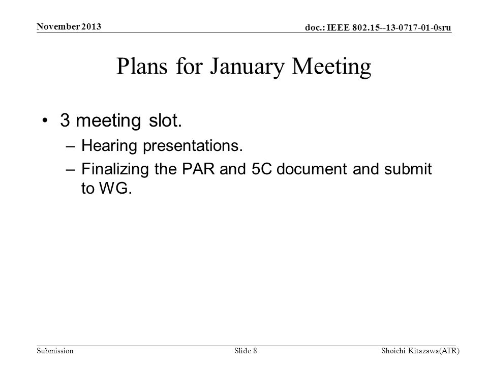 doc.: IEEE sru Submission 3 meeting slot.