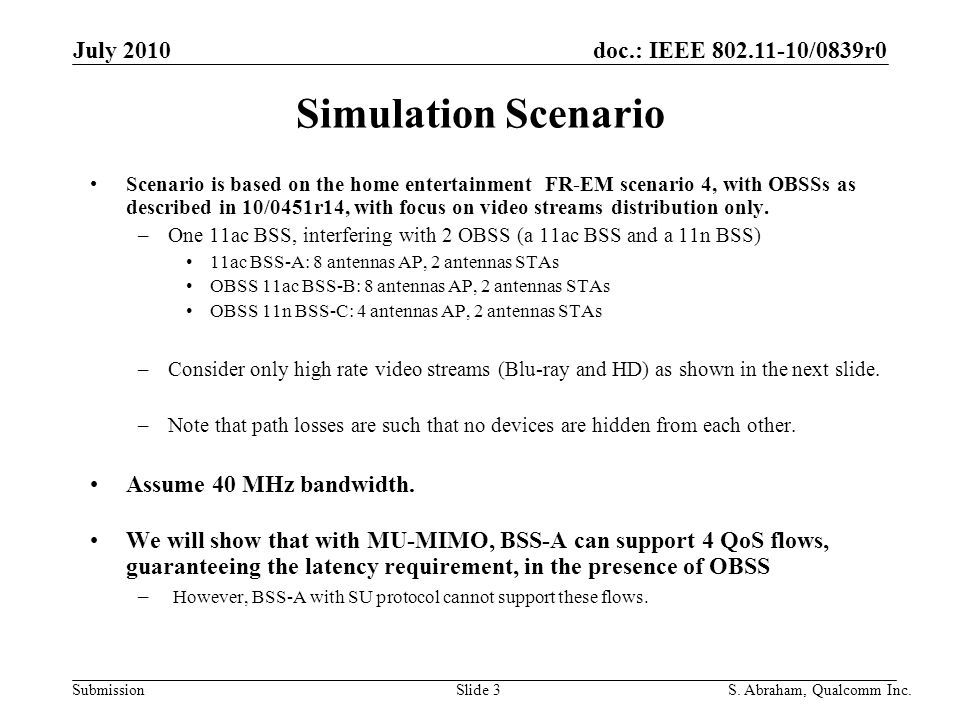 doc.: IEEE /0839r0 Submission Slide 3S. Abraham, Qualcomm Inc.