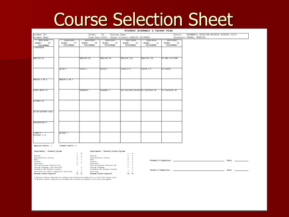Course Selection Sheet