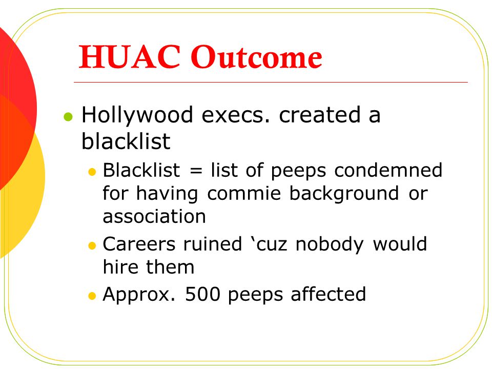 HUAC Outcome Hollywood execs.