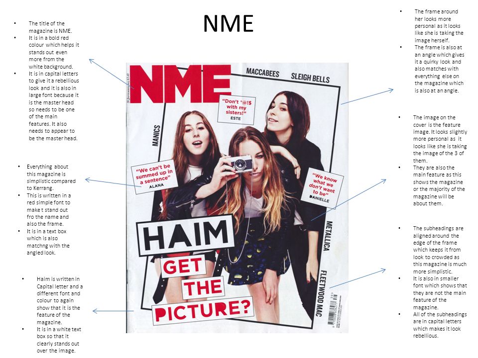 NME The title of the magazine is NME.