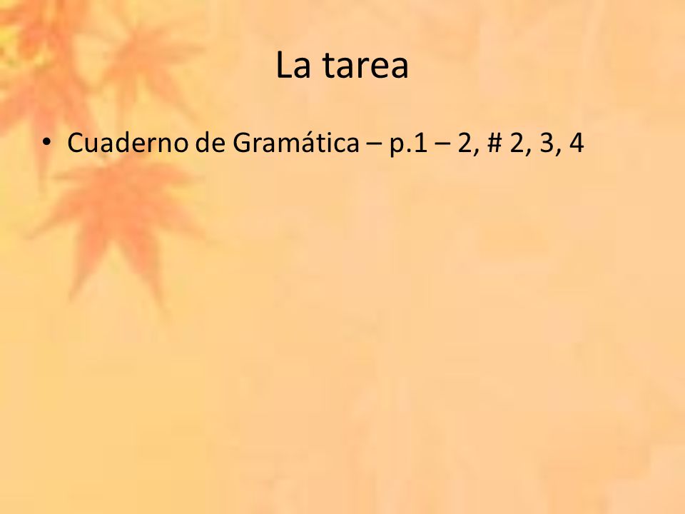 La tarea Cuaderno de Gramática – p.1 – 2, # 2, 3, 4