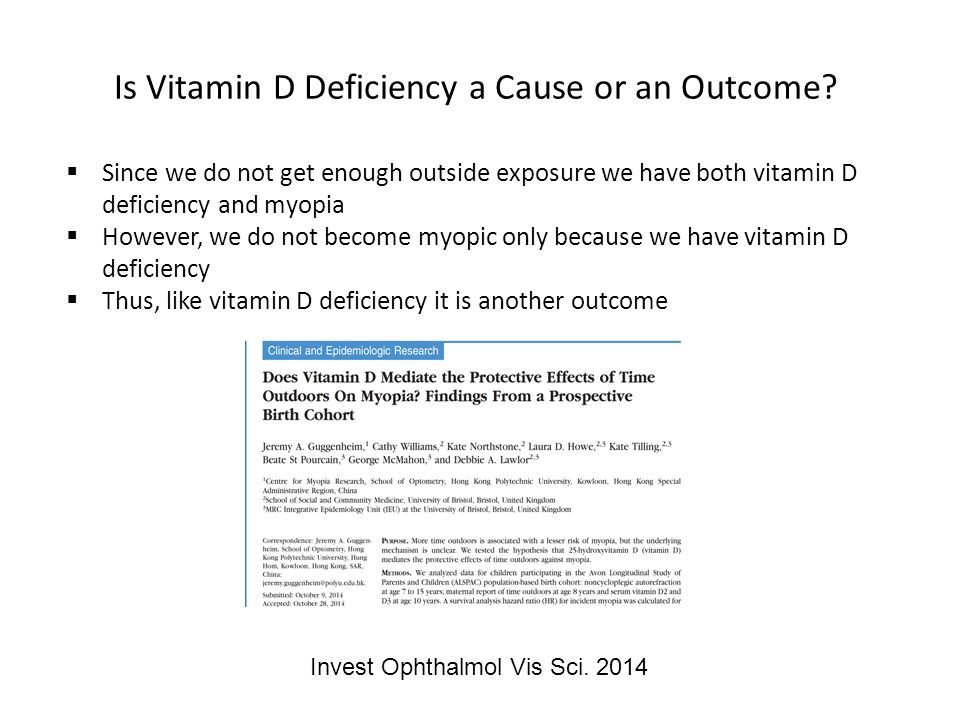 Is Vitamin D Deficiency a Cause or an Outcome. Invest Ophthalmol Vis Sci.