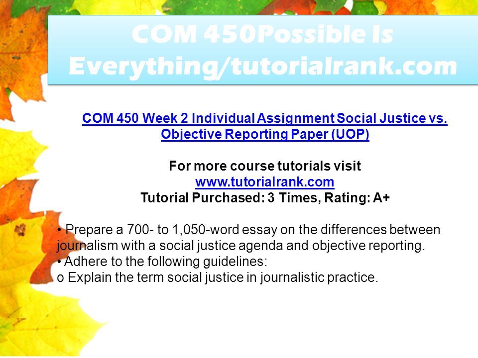 COM 450Possible Is Everything/tutorialrank.com COM 450 Week 2 Individual Assignment Social Justice vs.