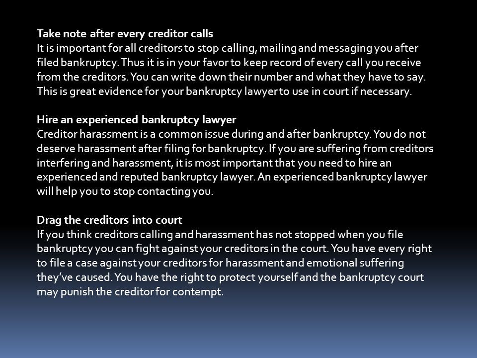 How To Stop Creditor Harassment After Bankruptcy Ppt Download