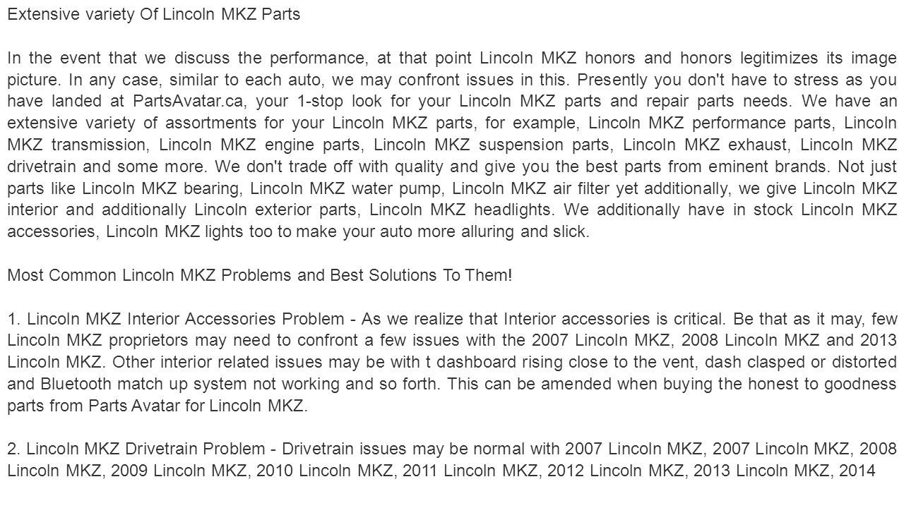 Wide Range Of Lincoln Mkz Parts Available At Partsavatar Ca Parts