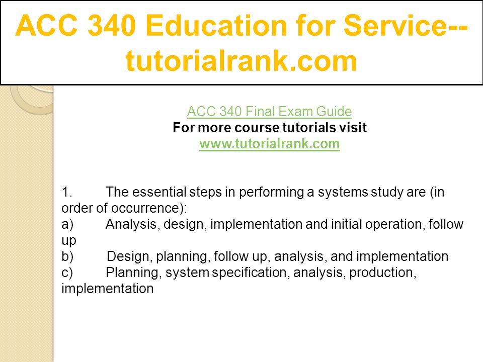 ACC 340 Final Exam Guide For more course tutorials visit   1.